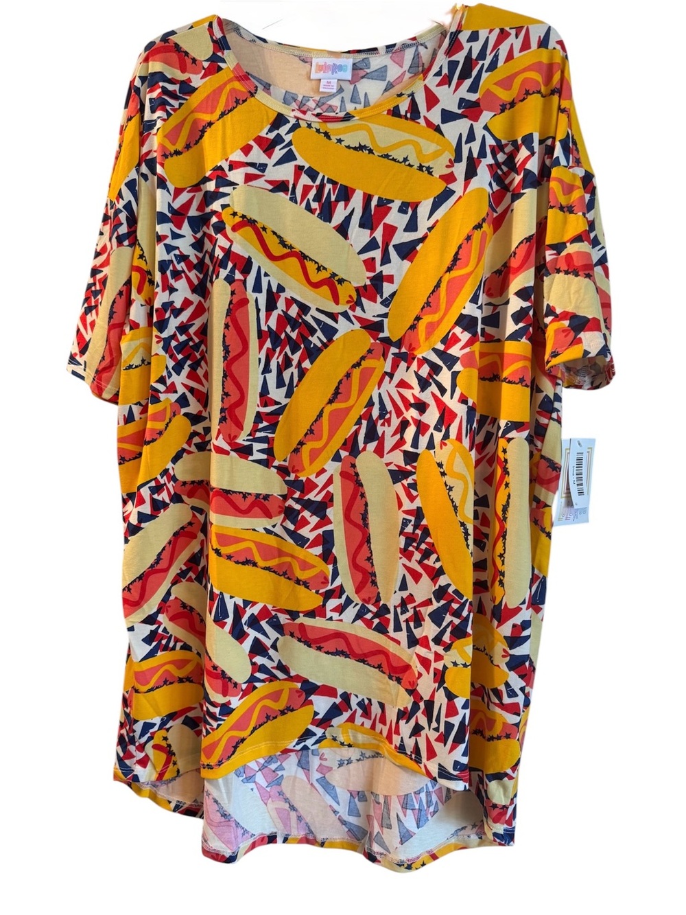 NWT LuLaRoe Yellow, Red & Navy Hot Dog Print Tunic